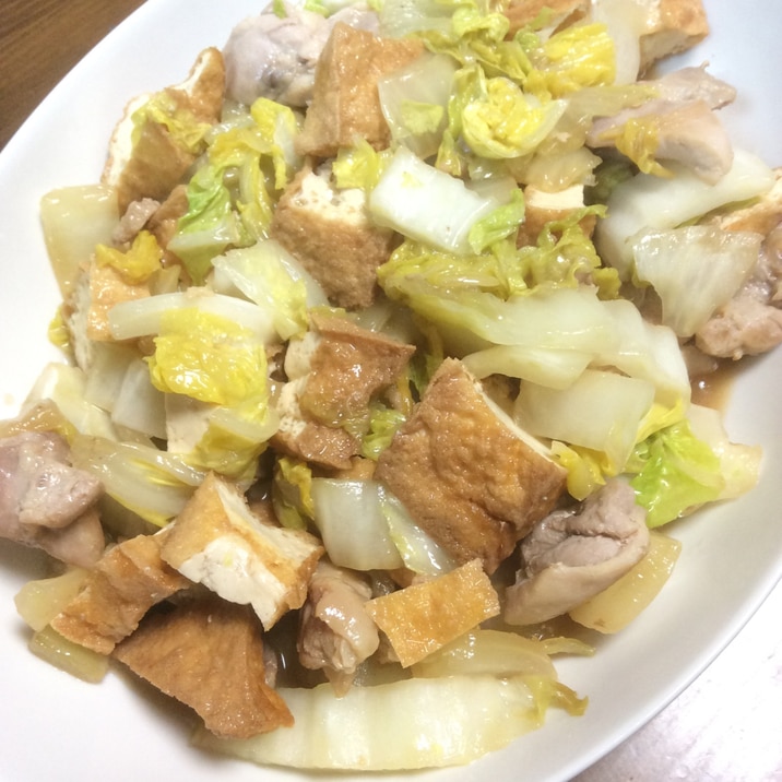 白菜と厚揚げと鶏肉のオイスターソース煮